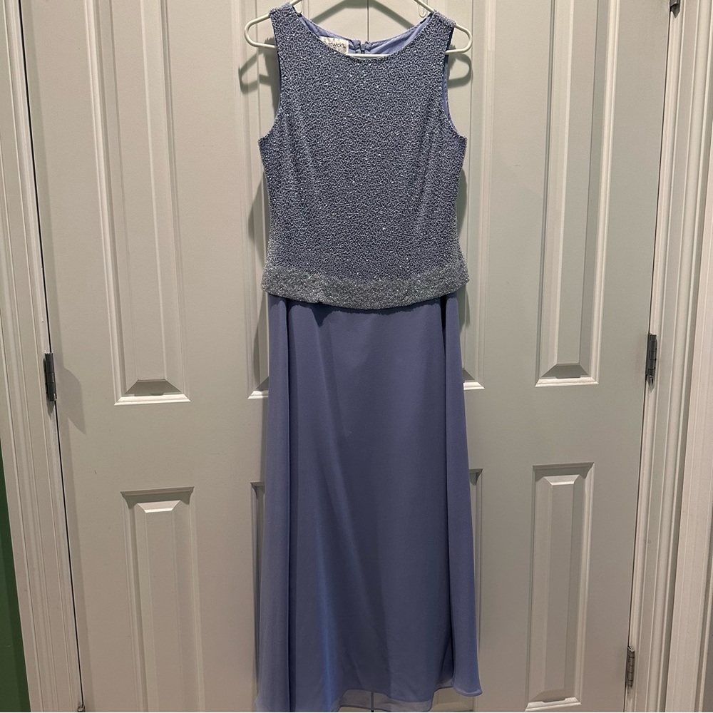 Chadwick’s Vintage Blue Beaded Formal Sleeveless Maxi Dress 8